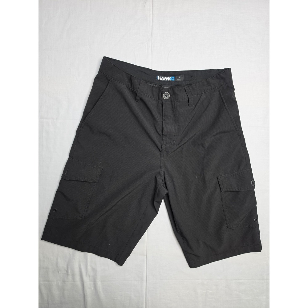 Tony Hawk Cargo Shorts Men's 31 Black Stretch Ripstop Hiking Camping Outdoor